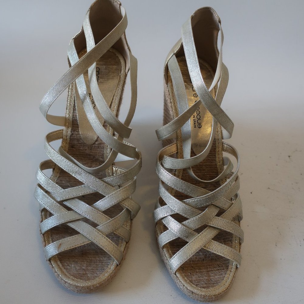 ANDRE ASSOUS STRAP ESPADRILLE WEDGE HEEL SANDAL 9* - Picture 4 of 10